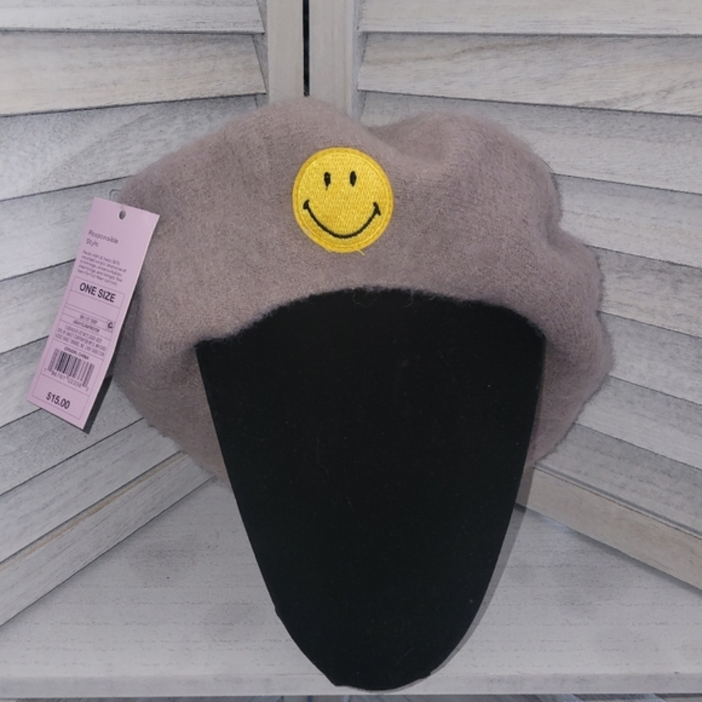 Smiley Face‎ Beret Hat by Wild Fable